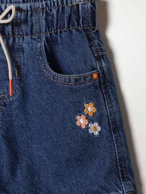 Short Jeans Com Bordado Infantil Para Menina- AZUL