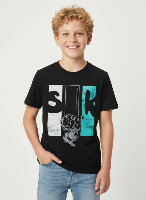 Camiseta Estampada Juvenil Para Menino - PRETO