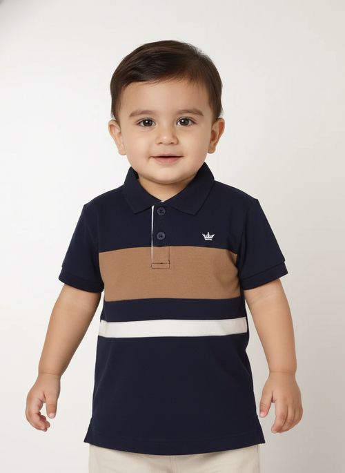 Polo Malha Manga Curta Infantil Para Menino - MARINHO