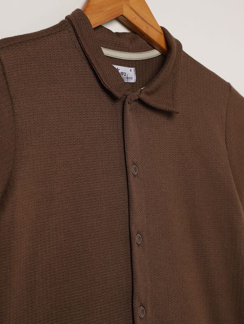 Camisa Tricot Juvenil Para Menino - MARROM