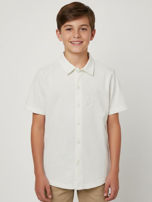 Camisa Com Bordado Juvenil Para Menino - OFF WHITE