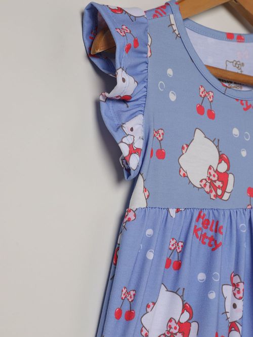 Vestido Hello Kitty Infantil Para Menina - AZUL