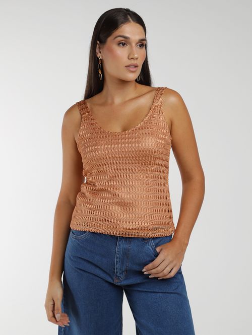 Blusa Malha Tricot Metalizada Autentique Feminina DOURADO