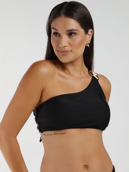 Biquíni Top Acetinado Transpassado Feminino PRETO