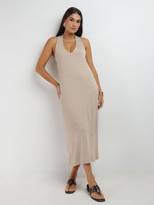 Vestido Malha Com Cinto Autentique Feminino AREIA