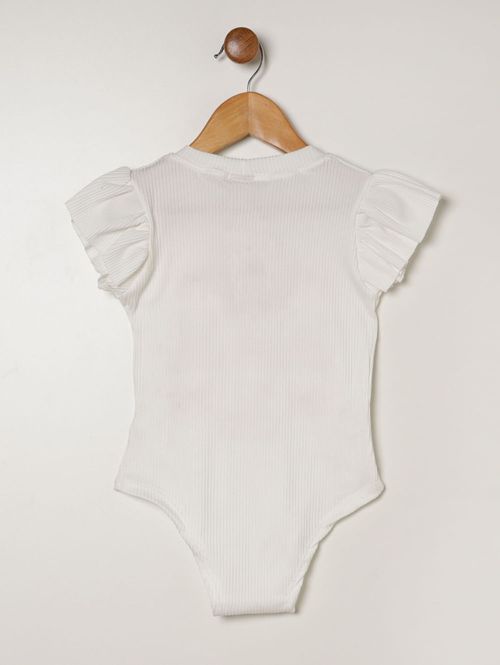 Body Canelado Infantil Para Menina - OFF WHITE