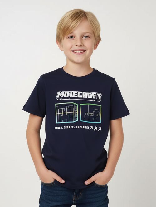 Camiseta Minecraft Juvenil Para Menino - MARINHO