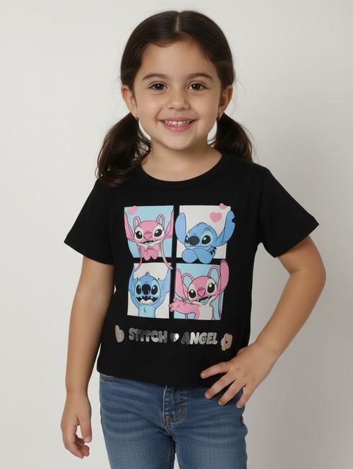 Camiseta Stitch Infantil Para Menina - PRETO
