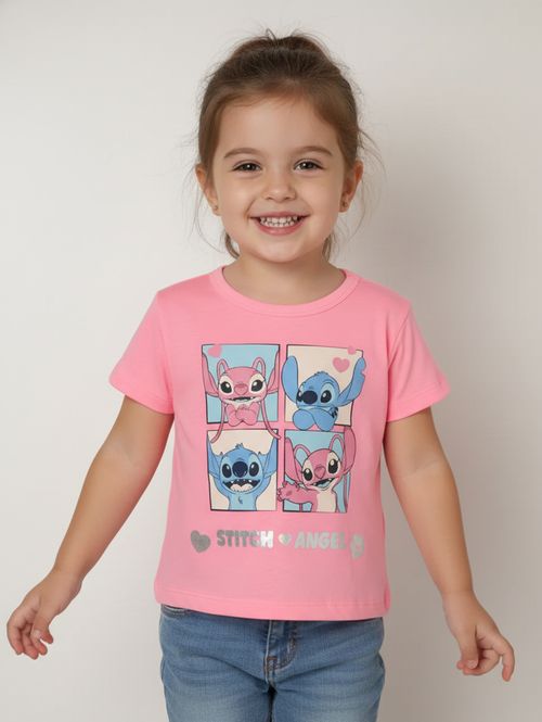 Camiseta Stitch Infantil Para Menina - ROSA
