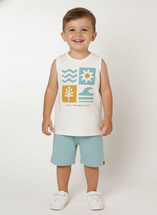 Conjunto Curto Estampado Infantil Para Menino - OFF WHITE