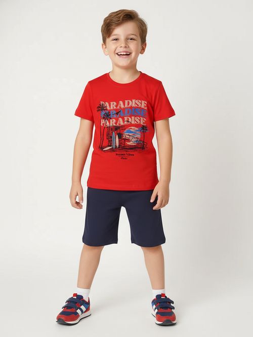 Conjunto Curto Moletinho Infantil Para Menino- VERMELHO
