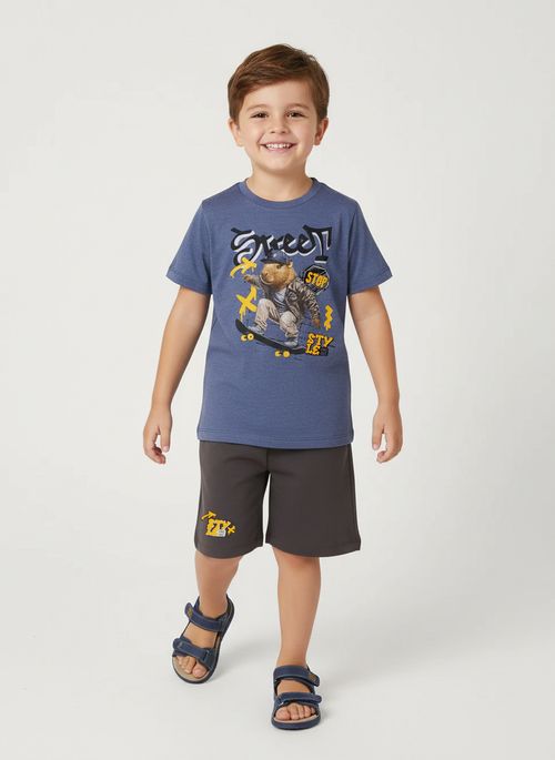 Conjunto Curto Capivara Infantil Para Menino- AZUL
