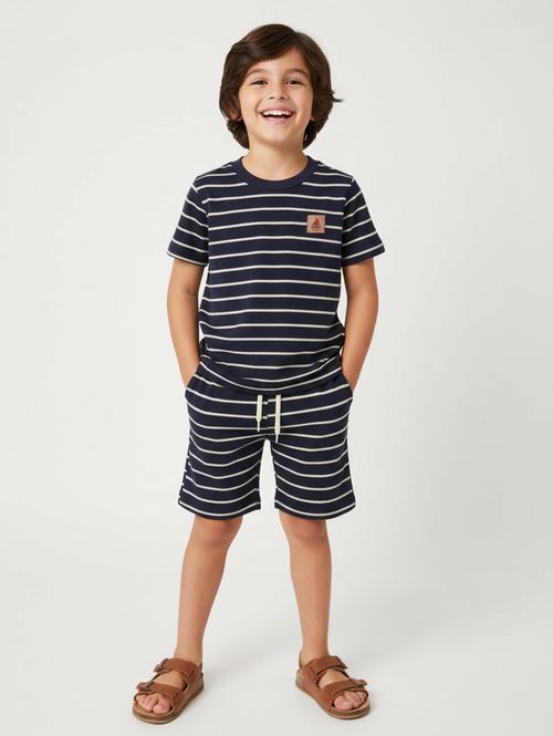 Conjunto Curto Listrado Infantil Para Menino - MARINHO