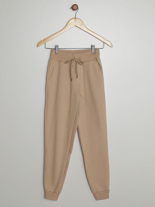Calça Moletom Com Punho Juvenil Para Menino - BEGE