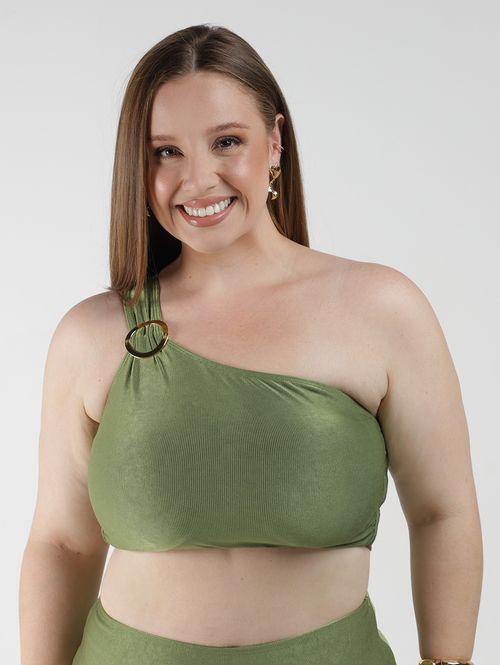 Biquíni Top Texturizado Um Ombro Só Plus Size Feminino VERDE