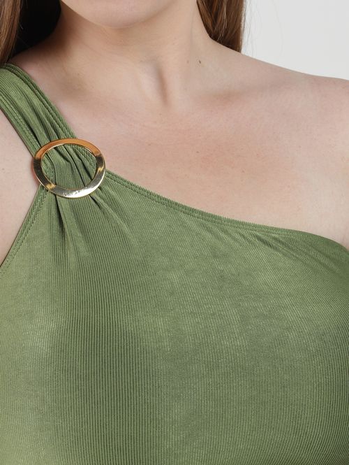 Biquíni Top Texturizado Um Ombro Só Plus Size Feminino VERDE