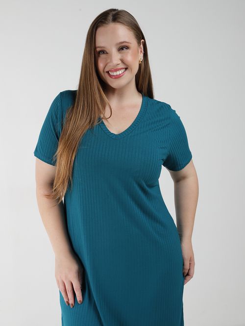 Vestido Canelado Autentique Plus Size Feminino VERDE