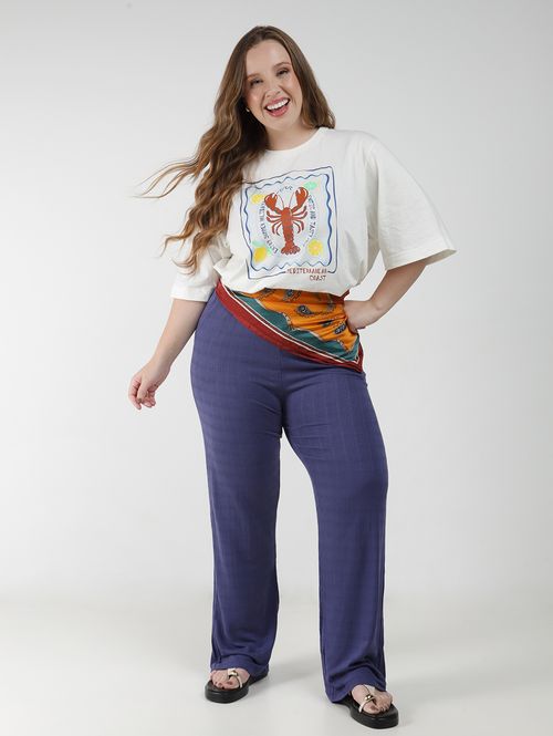 Calça Pantalona Autentique Plus Size Feminina AZUL