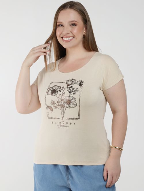 Blusa Floral Manga Curta Plus Size Feminina AREIA
