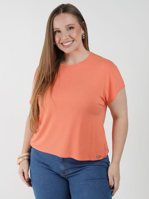 Blusa Malha Manga Curta Plus Size Feminina CORAL