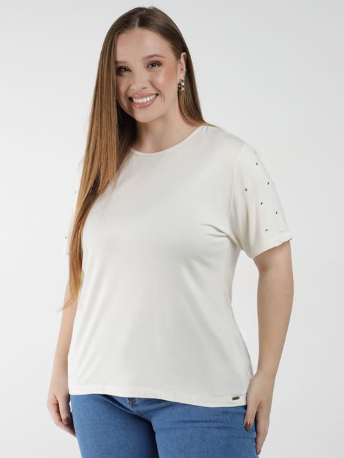 Blusa Manga Curta Plus Size Feminina OFF WHITE