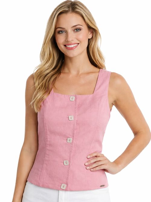 Blusa Regata Linho Feminina ROSA