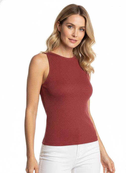 Blusa Canelada Regata Cativa Feminina MARROM