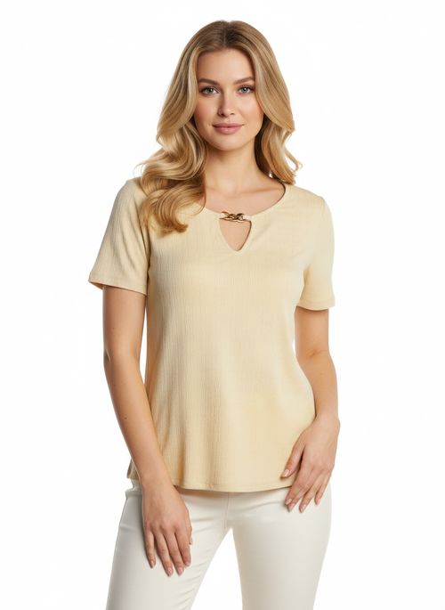 Blusa Malha Detalhe Corrente Autentique Feminina AREIA