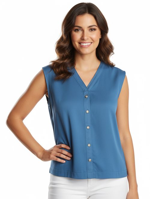 Blusa Botões Fake Feminina AZUL