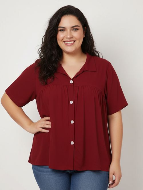 Camisa Viscolinho Plus Size Feminina BORDO