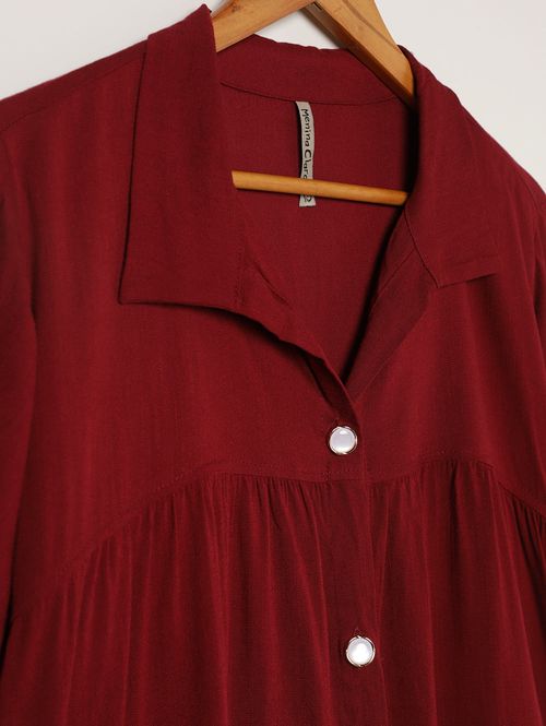 Camisa Viscolinho Plus Size Feminina BORDO