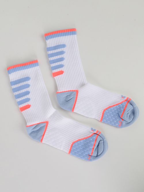 Meia Cano Longo Esportiva Feminina BRANCO/AZUL/LARANJA