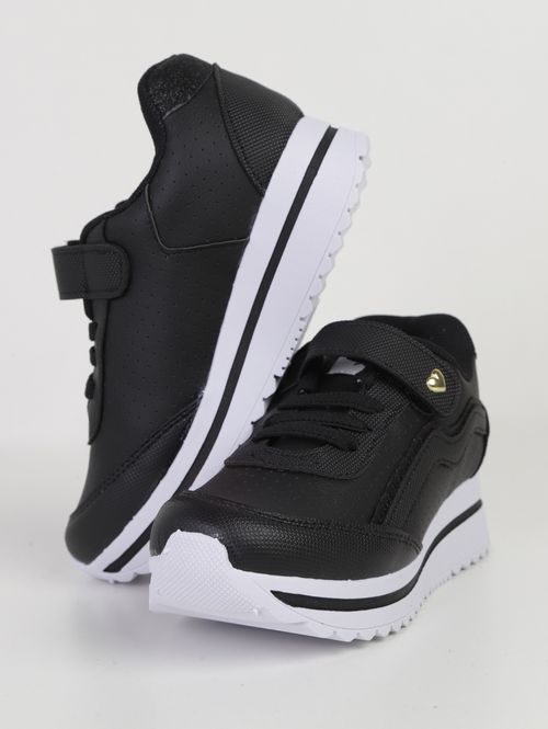 Tênis Gloss Com Velcro Brink Infantil Para Menina PRETO/BRANCO