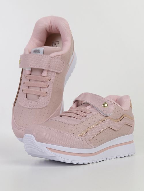 Tênis Gloss Com Velcro Infantil Para Menina - NUDE/BRANCO