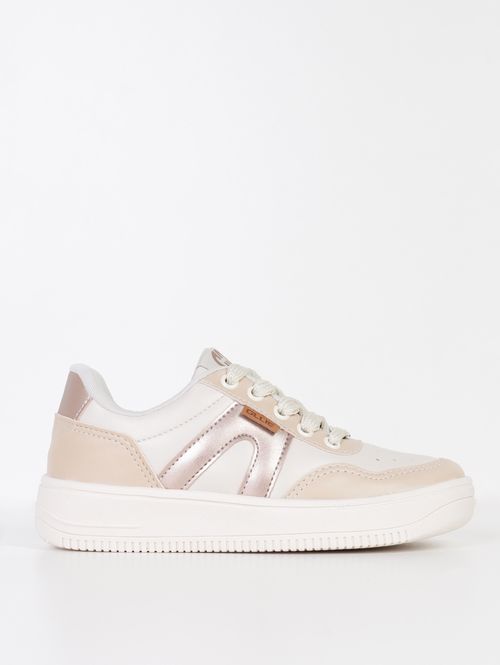 Tênis Casual Juvenil Para Menina - OFF WHITE/BEGE/DOURADO