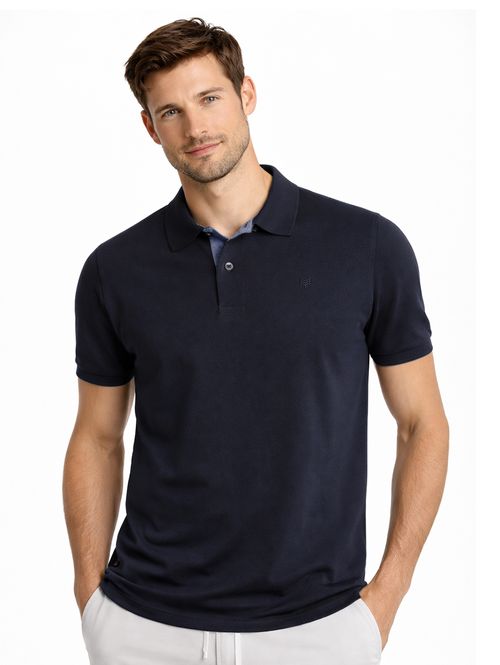 Polo Piquet Peitilho Manga Curta Masculina MARINHO