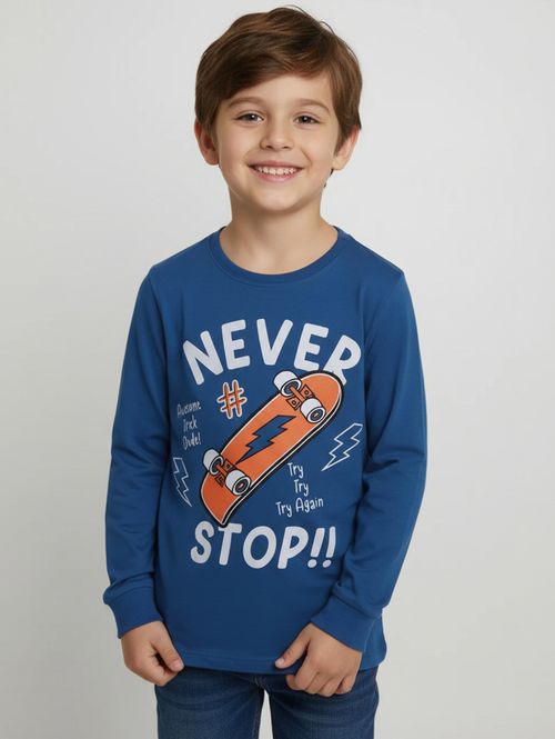 Camiseta Manga Longa Infantil Para Menino - AZUL