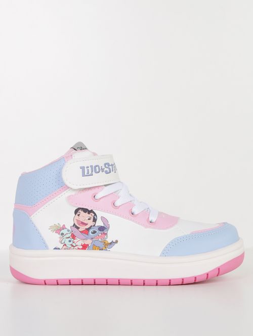 Tênis Lilo e Stitch Velcro Infantil Para Menina - BRANCO/ROSA CLARO/AZUL CLARO