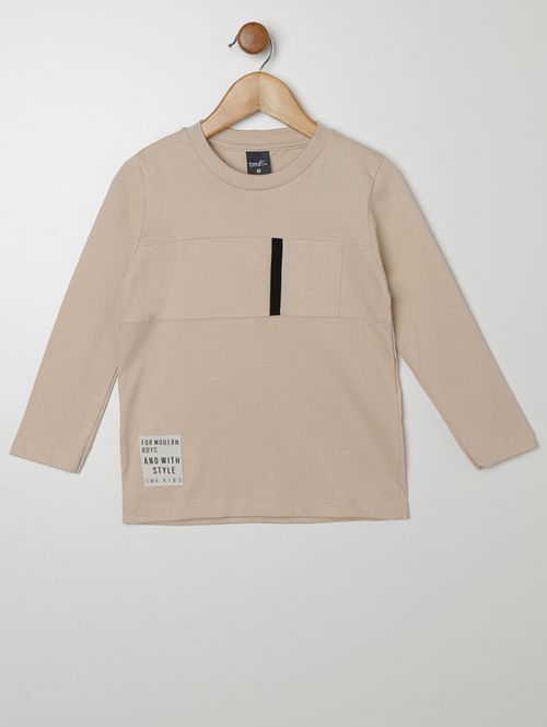 Camiseta Manga Longa Infantil Para Menino - BEGE