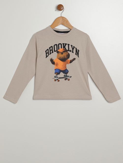 Camiseta Manga Longa Infantil Para Menino - BEGE