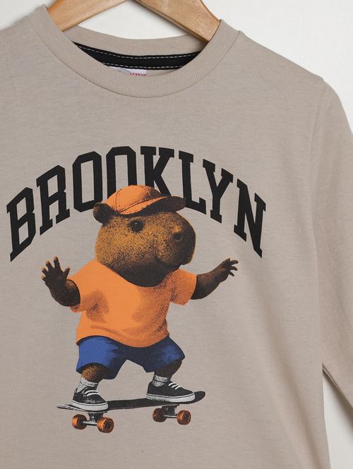 Camiseta Manga Longa Infantil Para Menino - BEGE