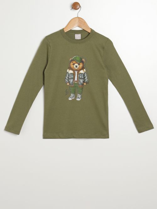 Camiseta Manga Longa Infantil Para Menino - VERDE