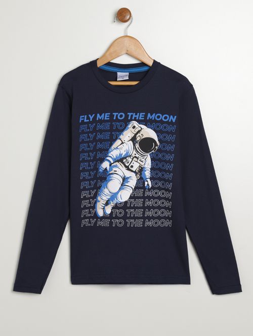 Camiseta Manga Longa Juvenil Para Menino - MARINHO