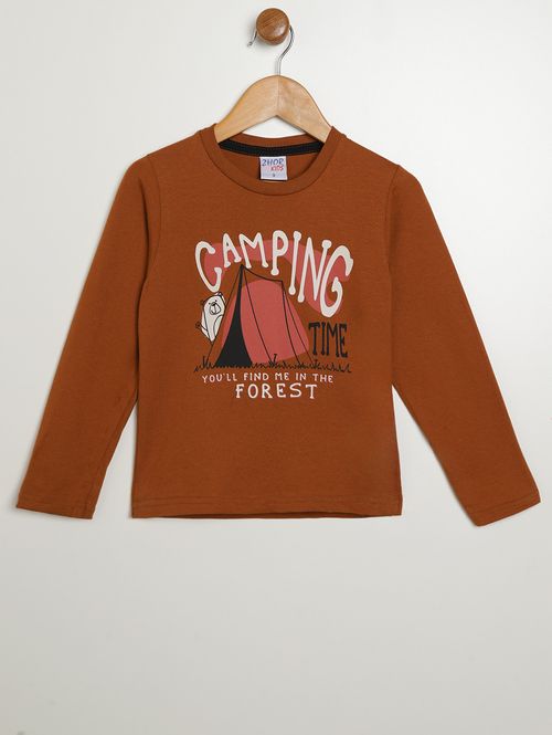 Camiseta Manga Longa Infantil Para Menino - MARROM