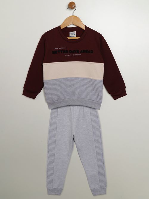 Conjunto Longo Infantil Para Menino - BORDO/CINZA