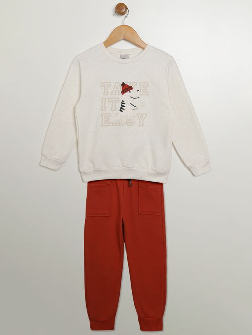 Conjunto Longo Estampado Infantil Para Menino- OFF WHITE