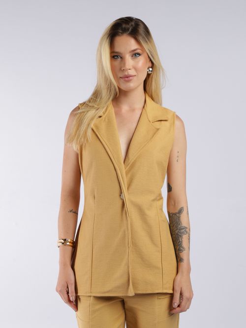 Colete Malha Texturizada Alongado Feminino AMARELO