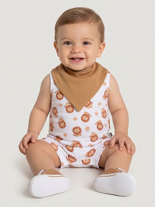 Macacão Suedine com Bandana Infantil Para Bebê - BRANCO