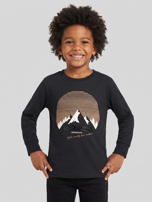 Camiseta Manga Longa Infantil Para Menino- PRETO