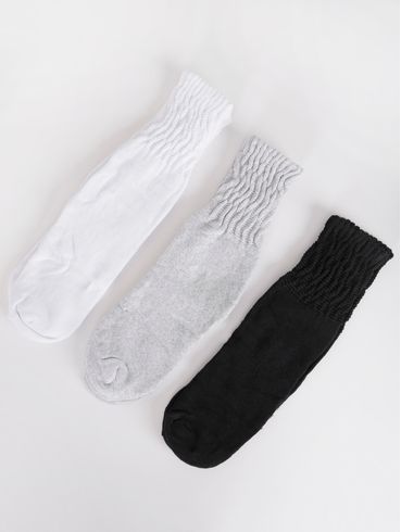 Kit Com 03 Meias Aeróbicas Femininas Branco/Cinza/Preto